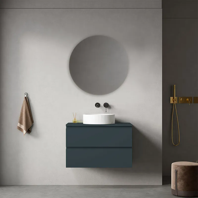 Mobile bagno sospeso 80 cm Blu Mare per Lavabo d'appoggio Specchio Tondo - Fiji Paint Top