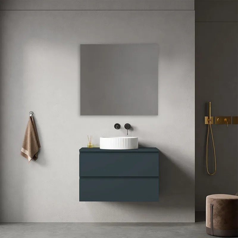 Mobile bagno sospeso 80 cm Blu Mare per Lavabo d'appoggio Specchio Quadro - Fiji Paint Top