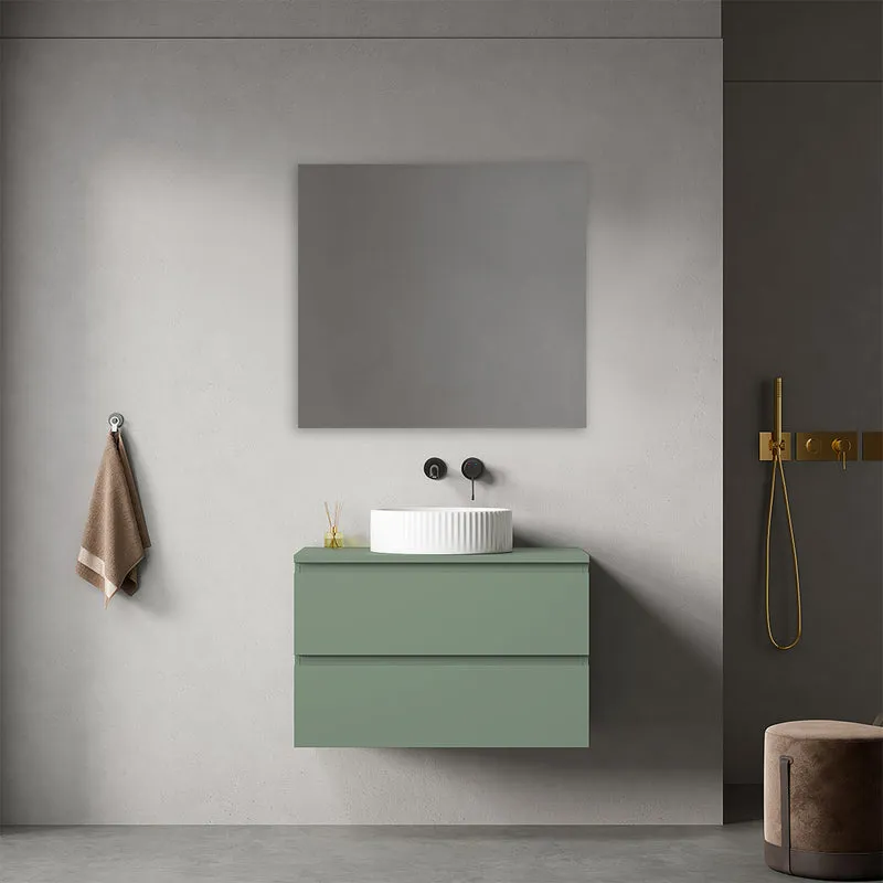 Mobile bagno sospeso 80 cm Verde Salvia per Lavabo d'appoggio Specchio Quadro - Fiji Paint Top