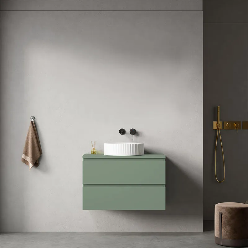 Mobile bagno sospeso 80 cm Verde Salvia per Lavabo d'appoggio Senza Specchio - Fiji Paint Top
