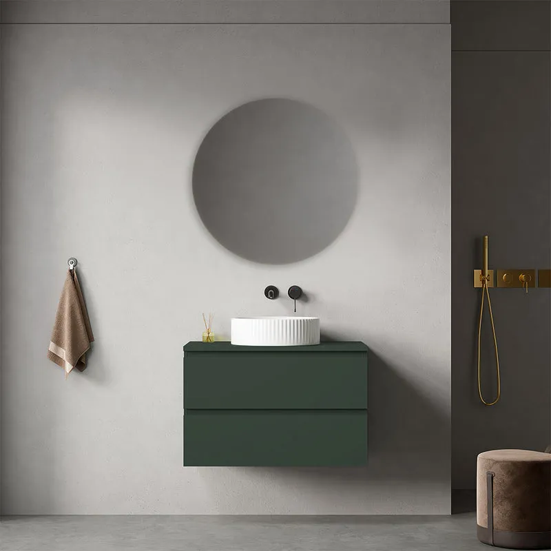 Mobile bagno sospeso 80 cm Verde Comodoro per Lavabo d'appoggio Specchio Tondo - Fiji Paint Top