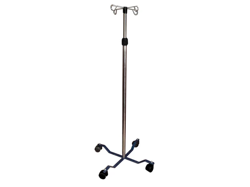 Asta Portaflebo su Piantana a 4 Ruote - Acciaio Inox - 4 Ganci di Acciaio Inox