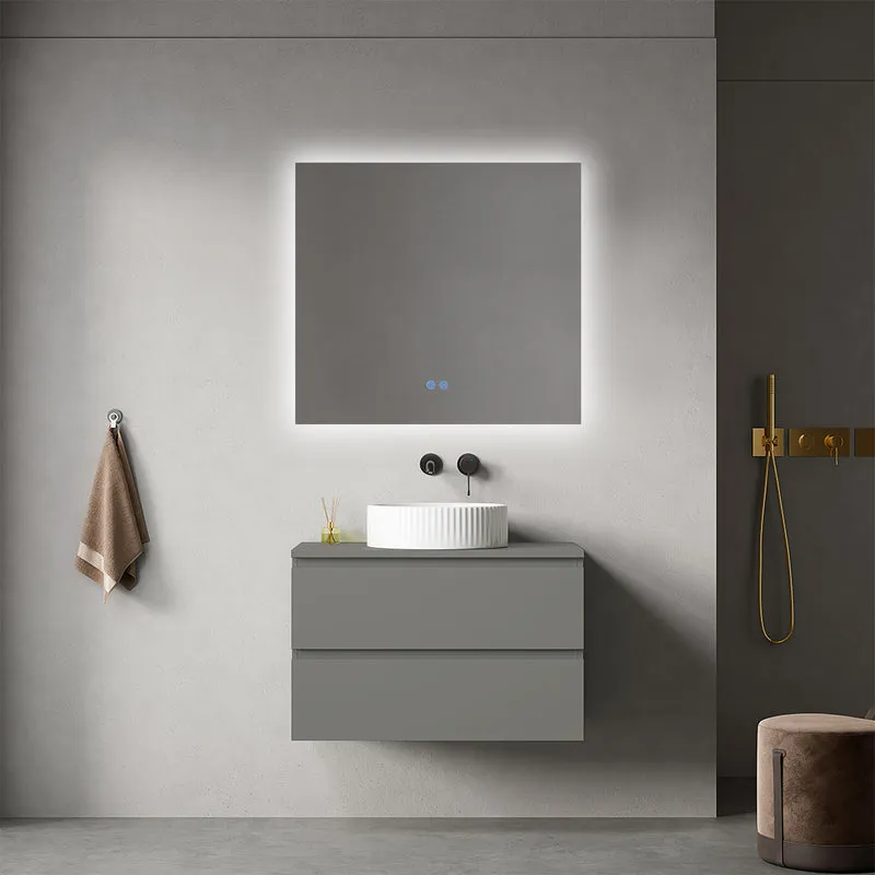 Mobile bagno sospeso 80 cm Grigio Londra per Lavabo d'appoggio Specchio Quadro Retroilluminato - Fiji Paint Top