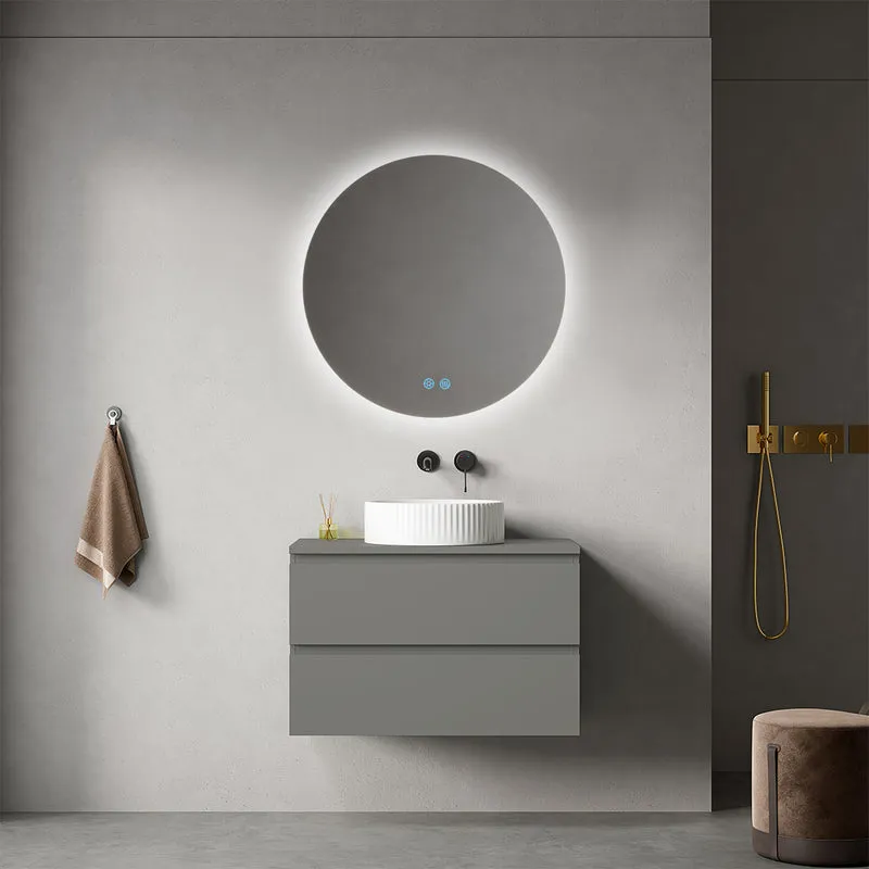 Mobile bagno sospeso 80 cm Grigio Londra per Lavabo d'appoggio Specchio Tondo Retroilluminato - Fiji Paint Top