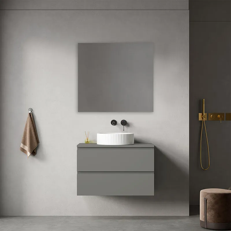 Mobile bagno sospeso 80 cm Grigio Londra per Lavabo d'appoggio Specchio Quadro - Fiji Paint Top