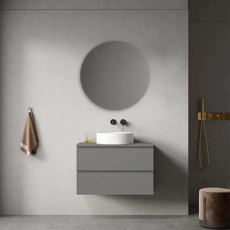 Mobile bagno sospeso 80 cm Grigio Londra per Lavabo d'appoggio Specchio Tondo - Fiji Paint Top
