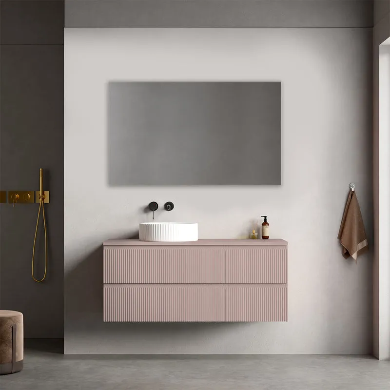 Mobile bagno sospeso cannettato reversibile 120 cm Rosa Retrò per Lavabo d'appoggio Specchio Quadro - Fiji Paint Top Canneté