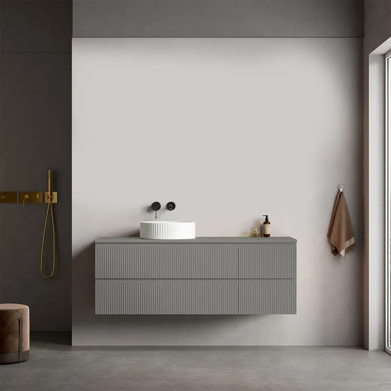 Mobile bagno sospeso cannettato reversibile 140 cm Grigio Londra per Lavabo d'appoggio Senza Specchio - Fiji Paint Top Canneté