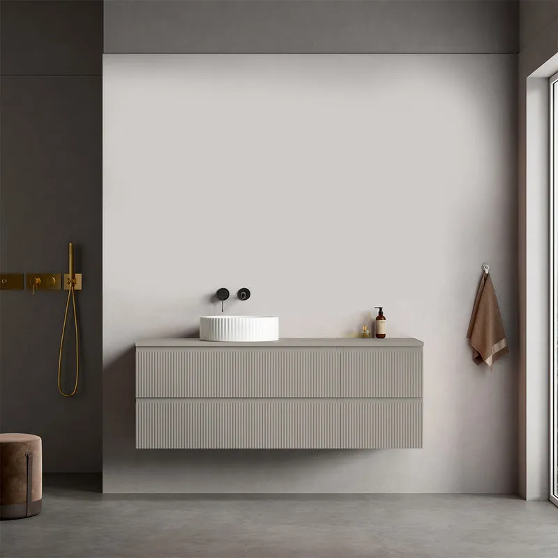 Mobile bagno sospeso cannettato reversibile 140 cm Grigio Cenere per Lavabo d'appoggio Senza Specchio - Fiji Paint Top Canneté