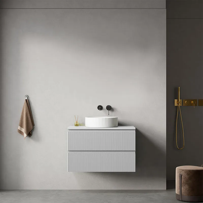 Mobile bagno sospeso cannettato 80 cm Bianco Opaco per Lavabo d'appoggio Senza Specchio - Fiji Paint Top Canneté