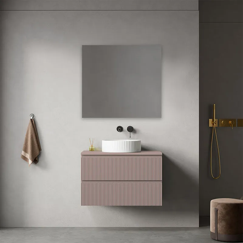 Mobile bagno sospeso cannettato 80 cm Rosa Retrò per Lavabo d'appoggio Specchio Quadro - Fiji Paint Top Canneté