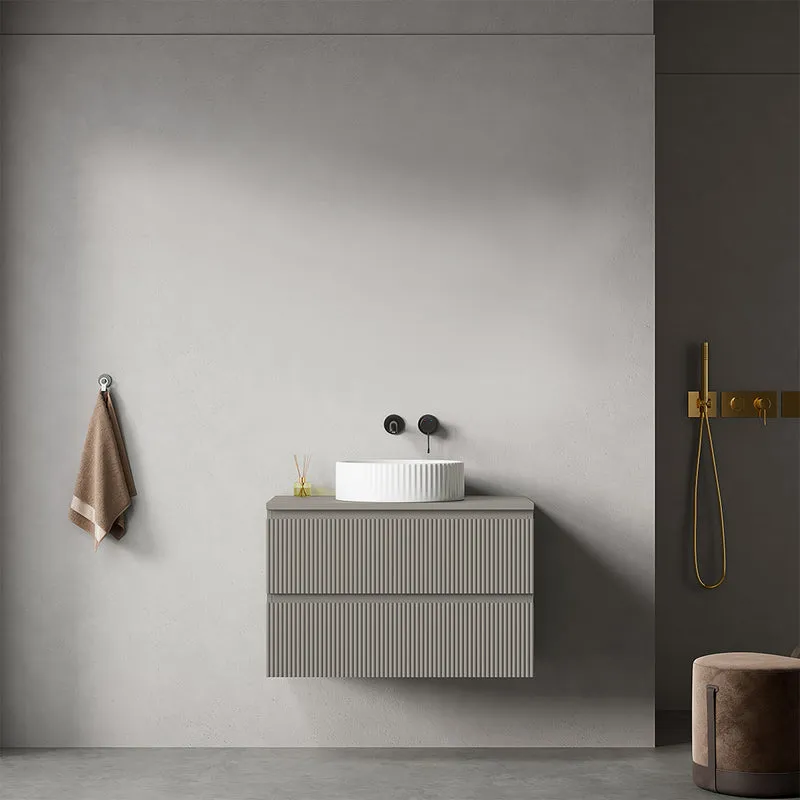 Mobile bagno sospeso cannettato 80 cm Grigio Cenere per Lavabo d'appoggio Senza Specchio - Fiji Paint Top Canneté