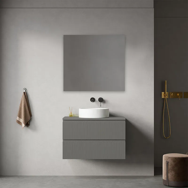 Mobile bagno sospeso cannettato 80 cm Grigio Londra per Lavabo d'appoggio Specchio Quadro - Fiji Paint Top Canneté