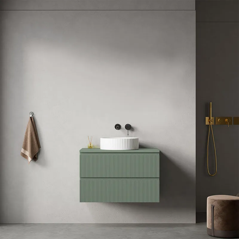 Mobile bagno sospeso cannettato 80 cm Verde Salvia per Lavabo d'appoggio Senza Specchio - Fiji Paint Top Canneté