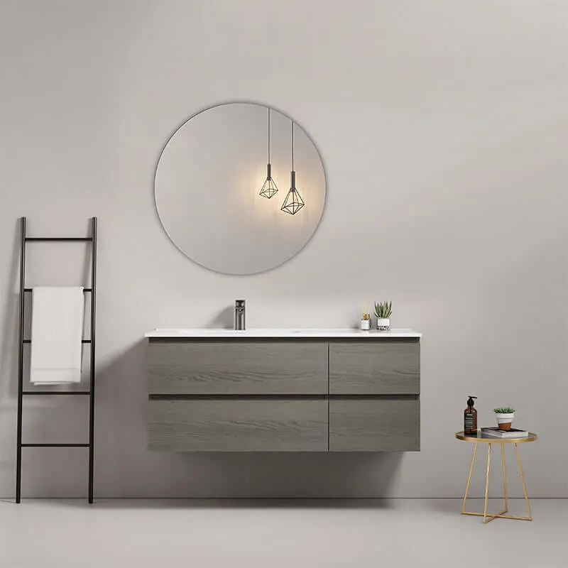 Mobile bagno sospeso 120 cm Grey Lavabo a Sinistra in Ceramica Specchio Tondo - Fiji Wood