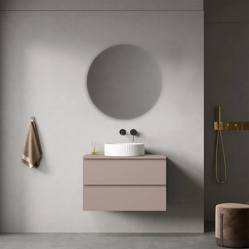 Mobile bagno sospeso 80 cm Rosa Retrò per Lavabo d'appoggio Specchio Tondo - Fiji Paint Top