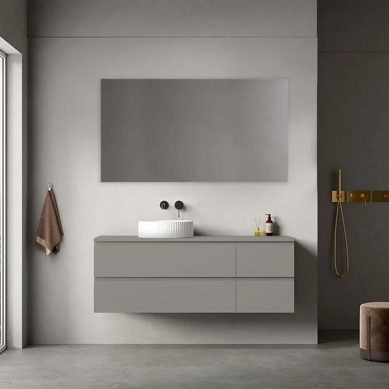 Mobile bagno sospeso reversibile 140 cm Grigio Londra per Lavabo d'appoggio Specchio Quadro - Fiji Paint Top