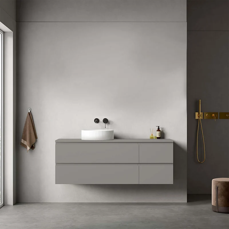 Mobile bagno sospeso reversibile 140 cm Grigio Londra per Lavabo d'appoggio Senza Specchio - Fiji Paint Top