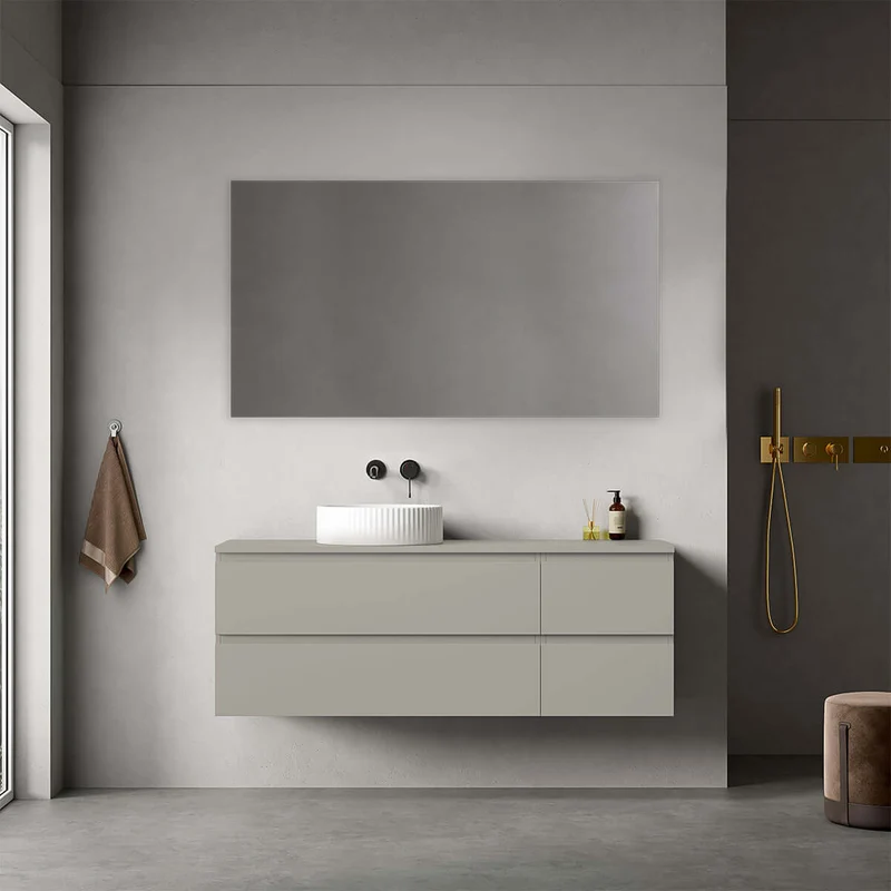 Mobile bagno sospeso reversibile 140 cm Grigio Cenere per Lavabo d'appoggio Specchio Quadro - Fiji Paint Top