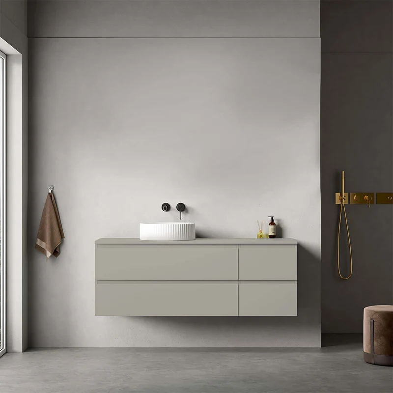 Mobile bagno sospeso reversibile 140 cm Grigio Cenere per Lavabo d'appoggio Senza Specchio - Fiji Paint Top