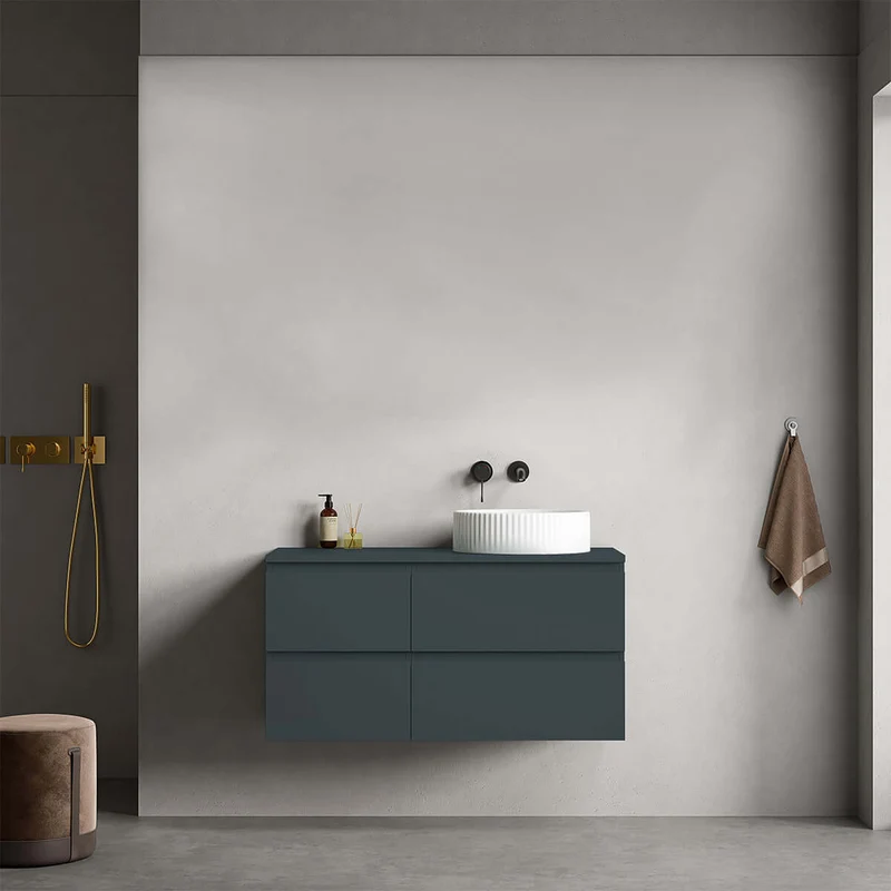 Mobile bagno sospeso reversibile 100 cm Blu Mare per Lavabo d'appoggio Senza Specchio - Fiji Paint Top
