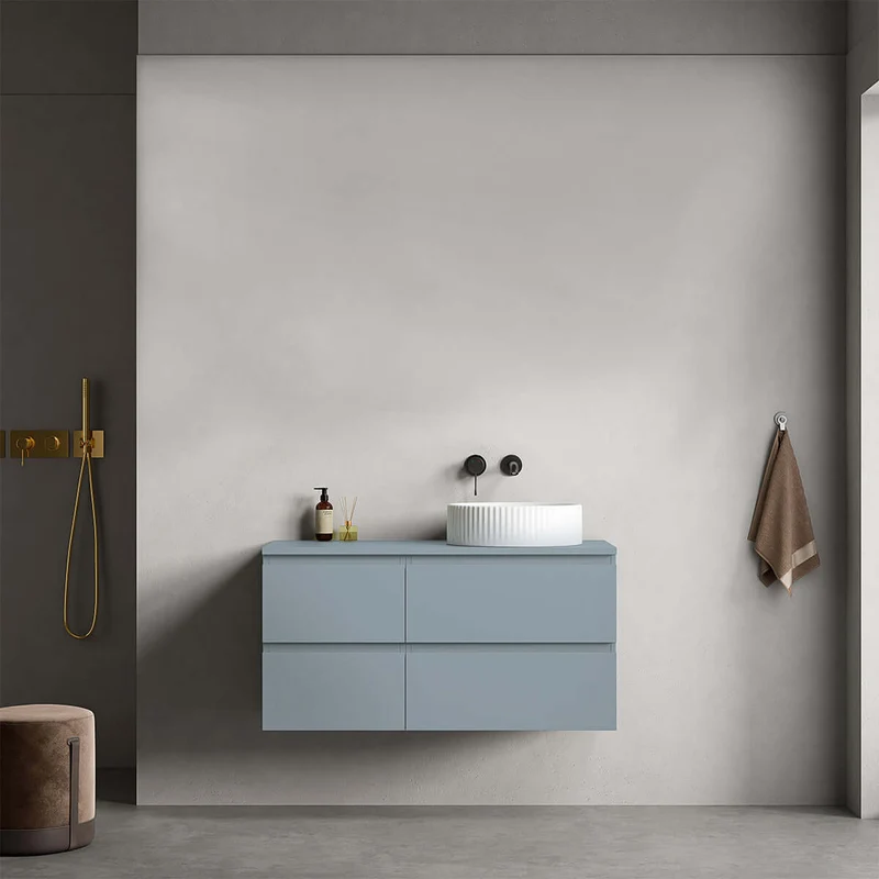 Mobile bagno sospeso reversibile 100 cm Blu Avio per Lavabo d'appoggio Senza Specchio - Fiji Paint Top