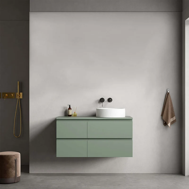 Mobile bagno sospeso reversibile 100 cm Verde Salvia per Lavabo d'appoggio Senza Specchio - Fiji Paint Top