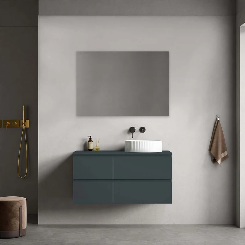 Mobile bagno sospeso reversibile 100 cm Blu Mare per Lavabo d'appoggio Specchio Quadro - Fiji Paint Top