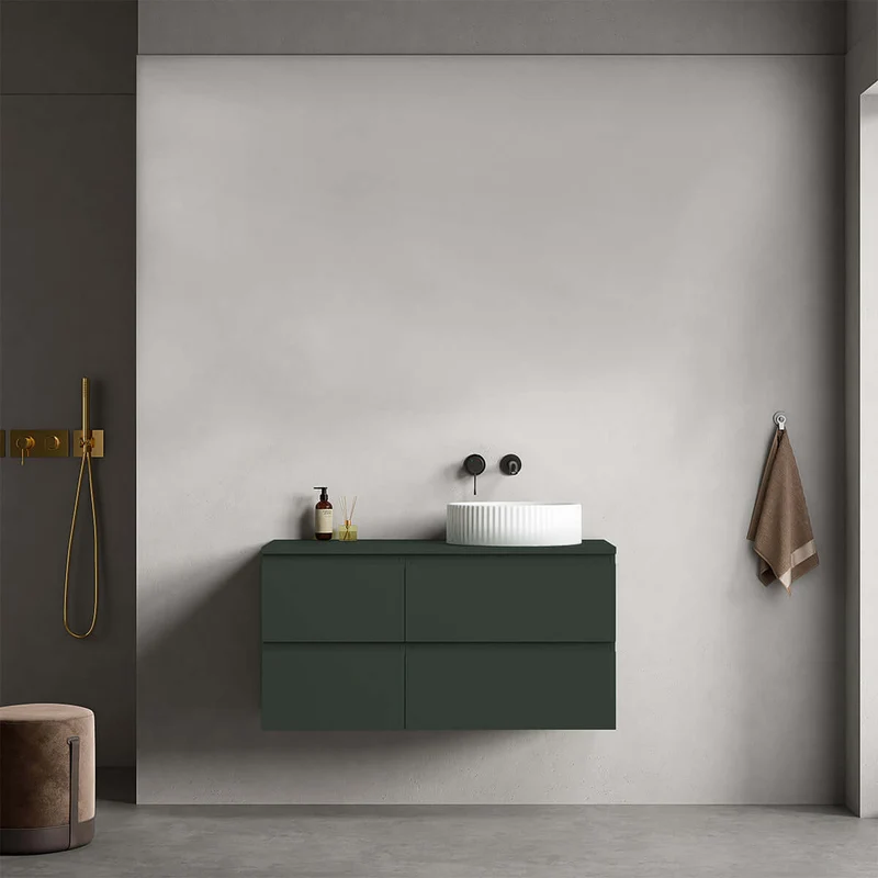 Mobile bagno sospeso reversibile 100 cm Verde Comodoro per Lavabo d'appoggio Senza Specchio - Fiji Paint Top