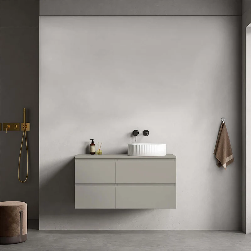 Mobile bagno sospeso reversibile 100 cm Grigio Cenere per Lavabo d'appoggio Senza Specchio - Fiji Paint Top