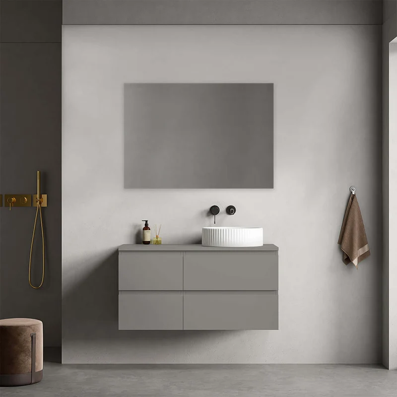 Mobile bagno sospeso reversibile 100 cm Grigio Londra per Lavabo d'appoggio Specchio Quadro - Fiji Paint Top