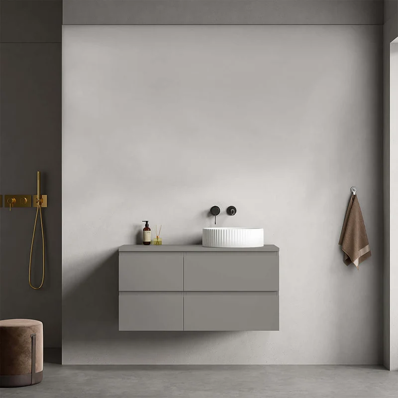 Mobile bagno sospeso reversibile 100 cm Grigio Londra per Lavabo d'appoggio Senza Specchio - Fiji Paint Top