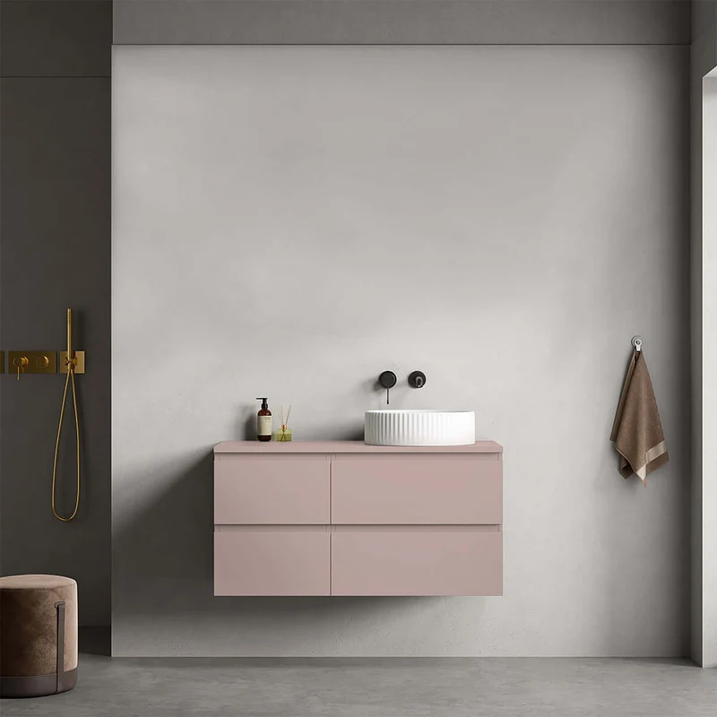 Mobile bagno sospeso reversibile 100 cm Rosa Retrò per Lavabo d'appoggio Senza Specchio - Fiji Paint Top