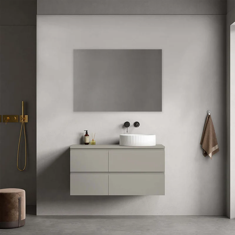 Mobile bagno sospeso reversibile 100 cm Grigio Cenere per Lavabo d'appoggio Specchio Quadro - Fiji Paint Top