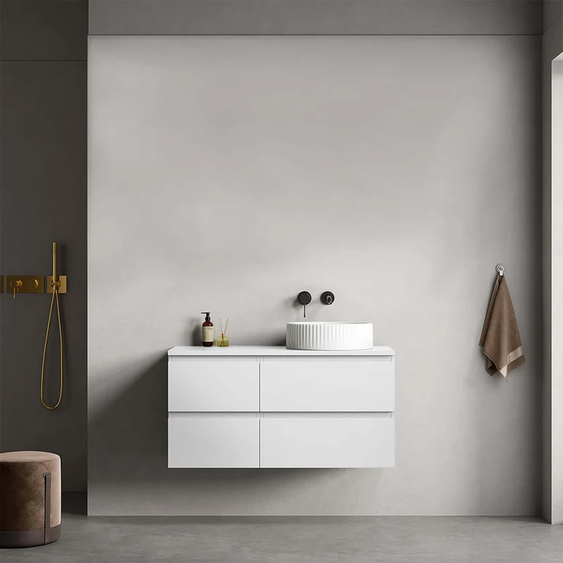 Mobile bagno sospeso reversibile 100 cm Bianco Opaco per Lavabo d'appoggio Senza Specchio - Fiji Paint Top