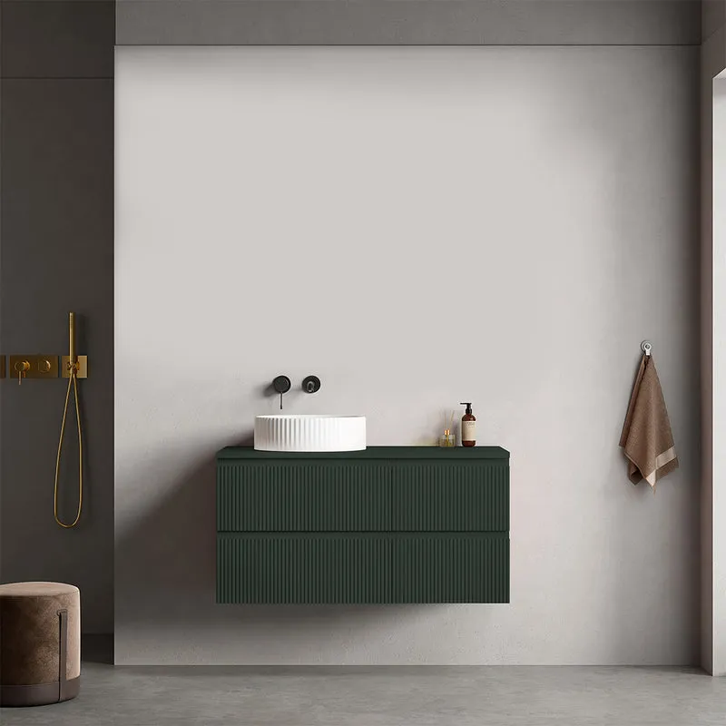 Mobile bagno sospeso cannettato reversibile 100 cm Verde Comodoro per Lavabo d'appoggio Senza Specchio - Fiji Paint Top Canneté