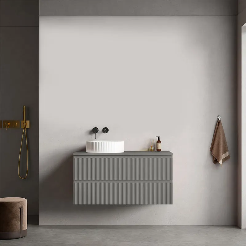 Mobile bagno sospeso cannettato reversibile 100 cm Grigio Londra per Lavabo d'appoggio Senza Specchio - Fiji Paint Top Canneté