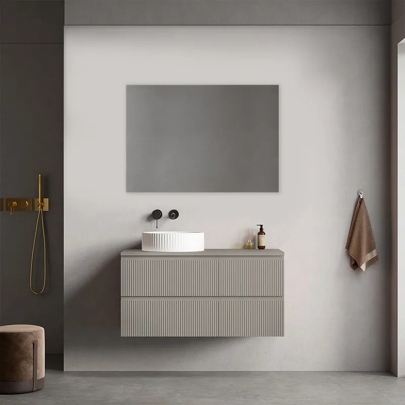 Mobile bagno sospeso cannettato reversibile 100 cm Grigio Cenere per Lavabo d'appoggio Specchio Quadro - Fiji Paint Top Canneté