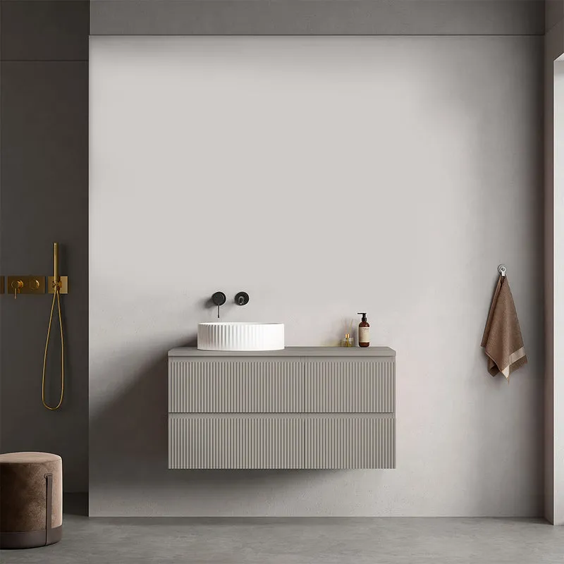 Mobile bagno sospeso cannettato reversibile 100 cm Grigio Cenere per Lavabo d'appoggio Senza Specchio - Fiji Paint Top Canneté