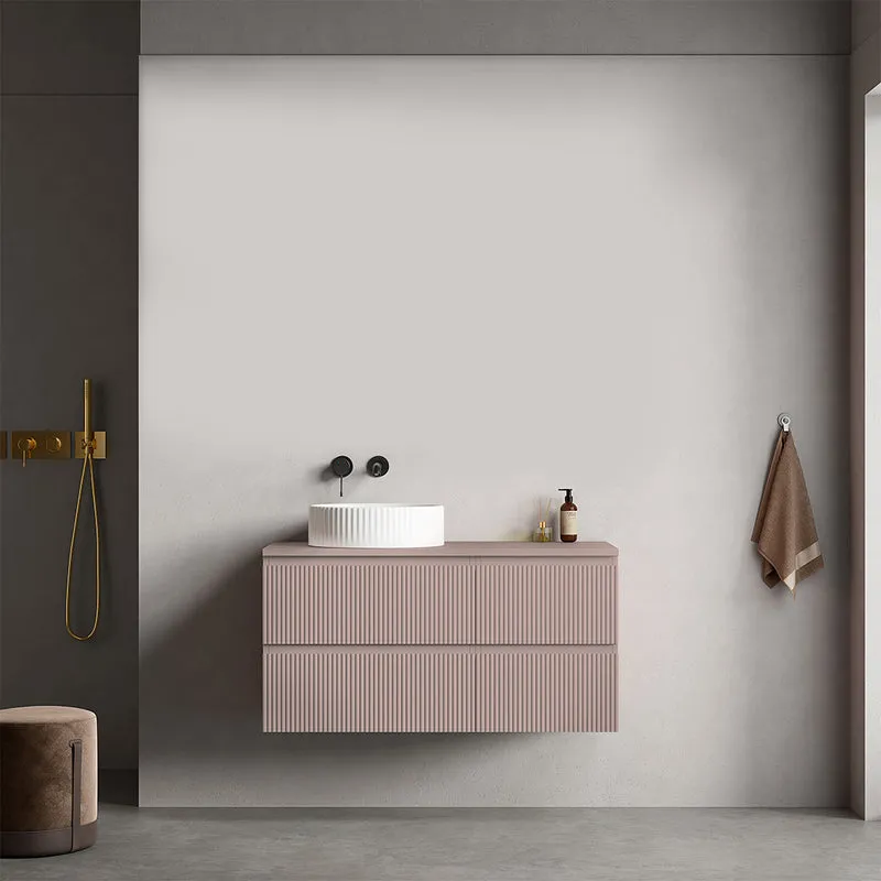 Mobile bagno sospeso cannettato reversibile 100 cm Rosa Retrò per Lavabo d'appoggio Senza Specchio - Fiji Paint Top Canneté