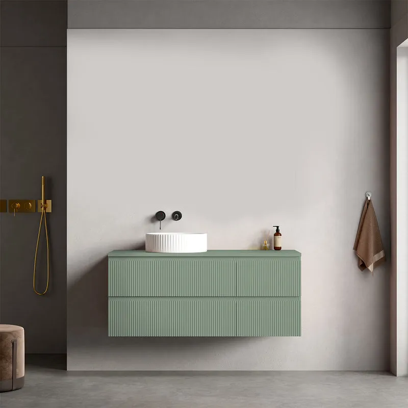Mobile bagno sospeso cannettato reversibile 120 cm Verde Salvia per Lavabo d'appoggio Senza Specchio - Fiji Paint Top Canneté
