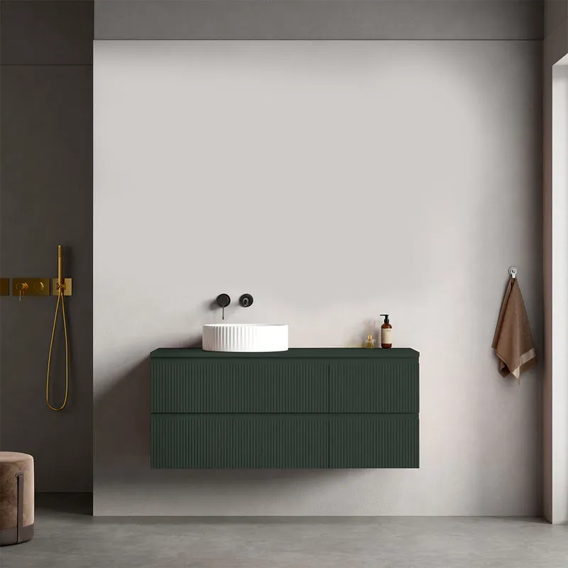 Mobile bagno sospeso cannettato reversibile 120 cm Verde Comodoro per Lavabo d'appoggio Senza Specchio - Fiji Paint Top Canneté