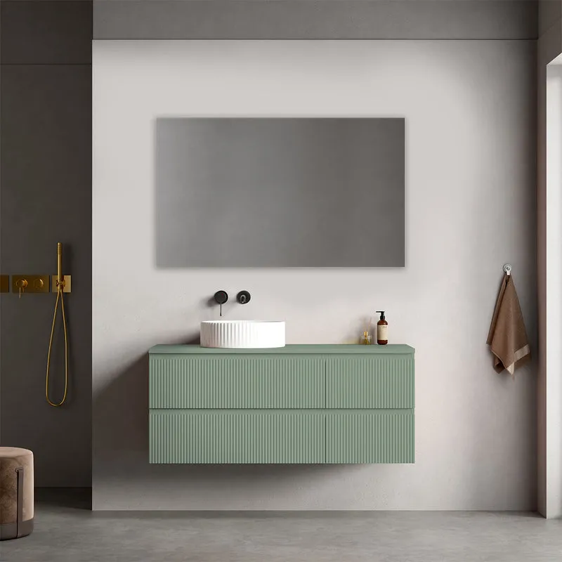 Mobile bagno sospeso cannettato reversibile 120 cm Verde Salvia per Lavabo d'appoggio Specchio Quadro - Fiji Paint Top Canneté