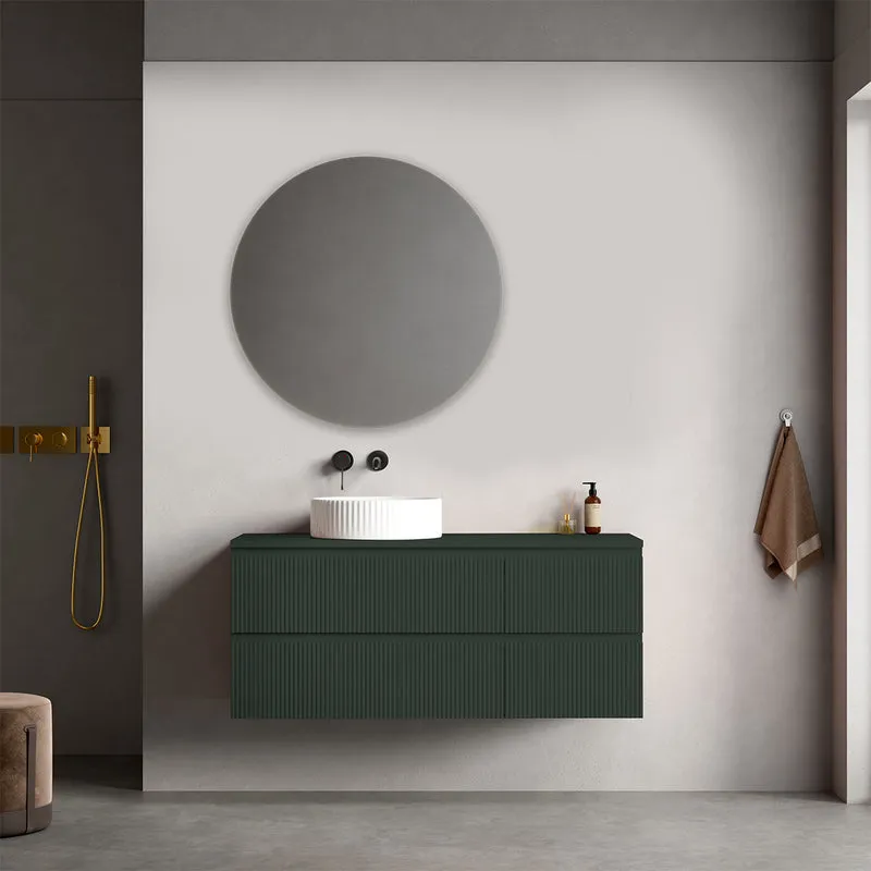 Mobile bagno sospeso cannettato reversibile 120 cm Verde Comodoro per Lavabo d'appoggio Specchio Tondo - Fiji Paint Top Canneté