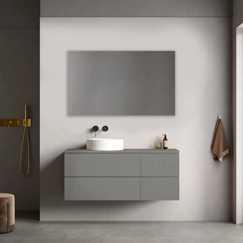 Mobile bagno sospeso cannettato reversibile 120 cm Grigio Londra per Lavabo d'appoggio Specchio Quadro - Fiji Paint Top Canneté