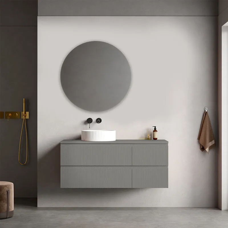 Mobile bagno sospeso cannettato reversibile 120 cm Grigio Londra per Lavabo d'appoggio Specchio Tondo - Fiji Paint Top Canneté