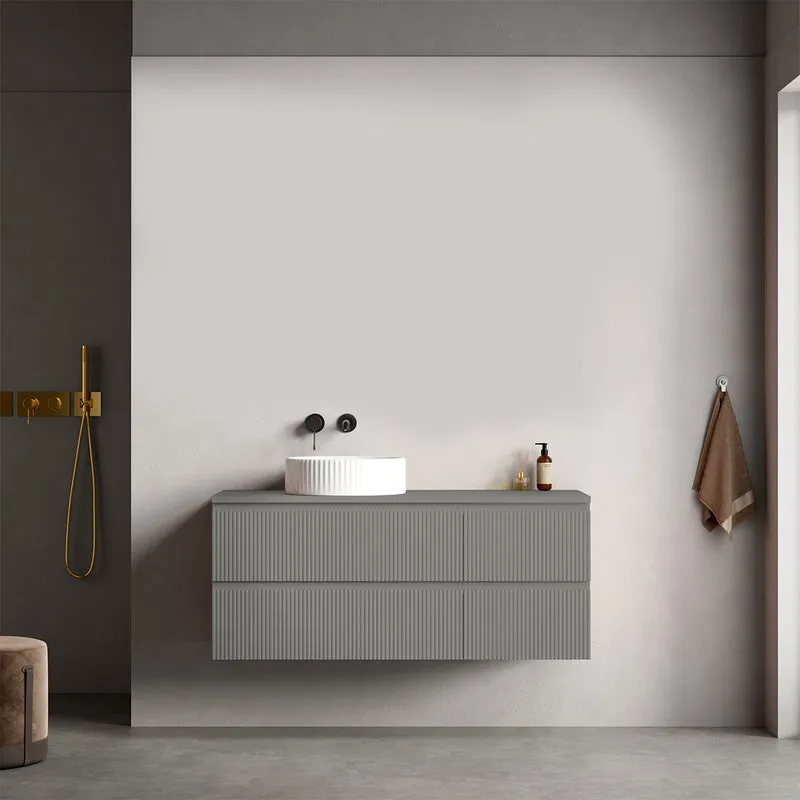 Mobile bagno sospeso cannettato reversibile 120 cm Grigio Londra per Lavabo d'appoggio Senza Specchio - Fiji Paint Top Canneté