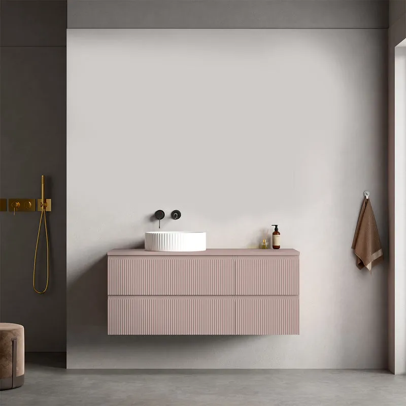 Mobile bagno sospeso cannettato reversibile 120 cm Rosa Retrò per Lavabo d'appoggio Senza Specchio - Fiji Paint Top Canneté