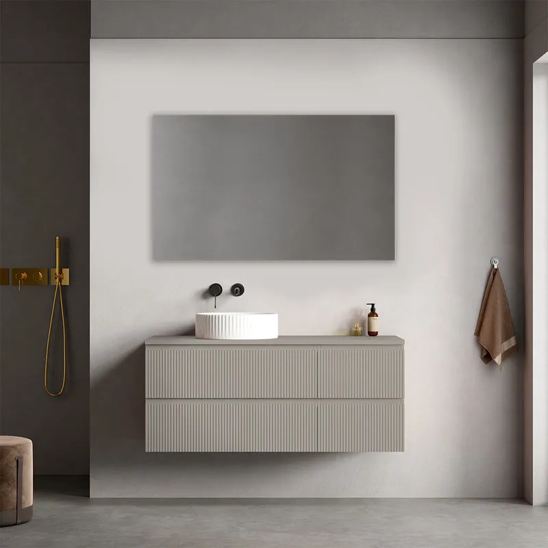 Mobile bagno sospeso cannettato reversibile 120 cm Grigio Cenere per Lavabo d'appoggio Specchio Quadro - Fiji Paint Top Canneté