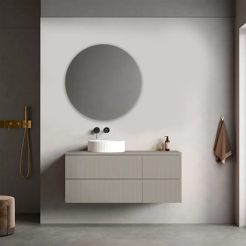 Mobile bagno sospeso cannettato reversibile 120 cm Grigio Cenere per Lavabo d'appoggio Specchio Tondo - Fiji Paint Top Canneté